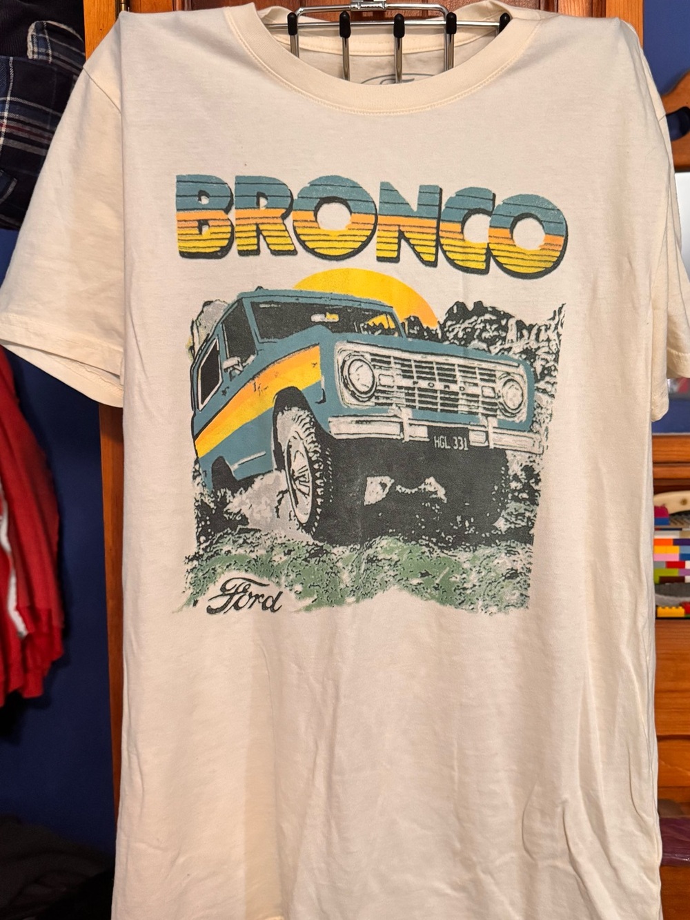 Lucky Brand White Ford Bronco Graphic Tee with Blue & Yellow Print